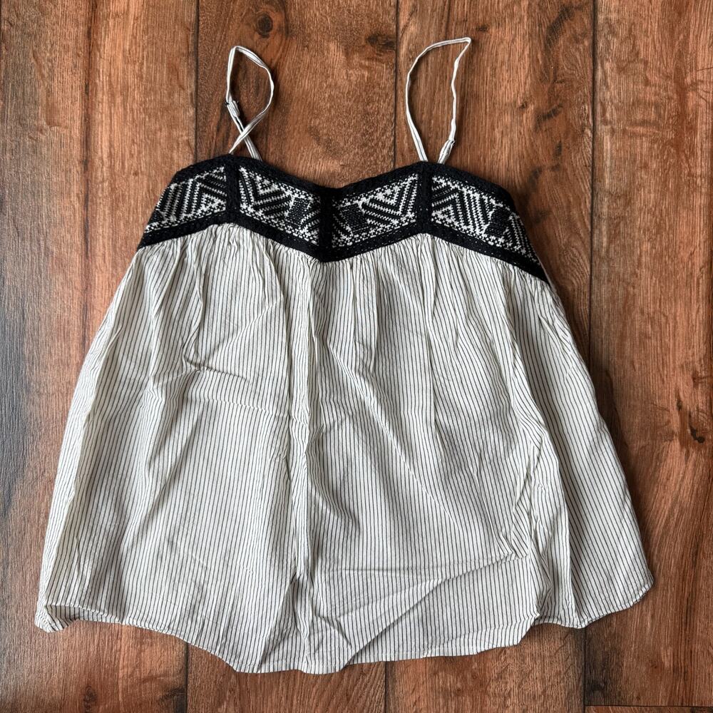 Vintage Y2K Mossimo Supply Co Boho Camisole Top Black White Stripe Lace Medium